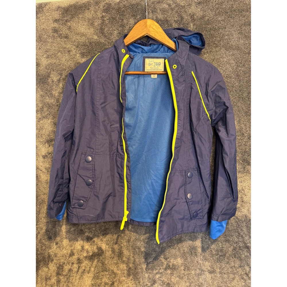 TheChildrensPlace Boys NavyBlue Neon Yellow Hooded Windbreaker Jacket Size M 7/8